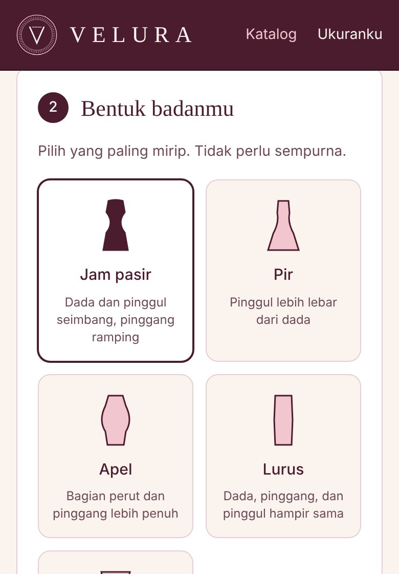 Contoh halaman Ukuranku: memilih bentuk badan