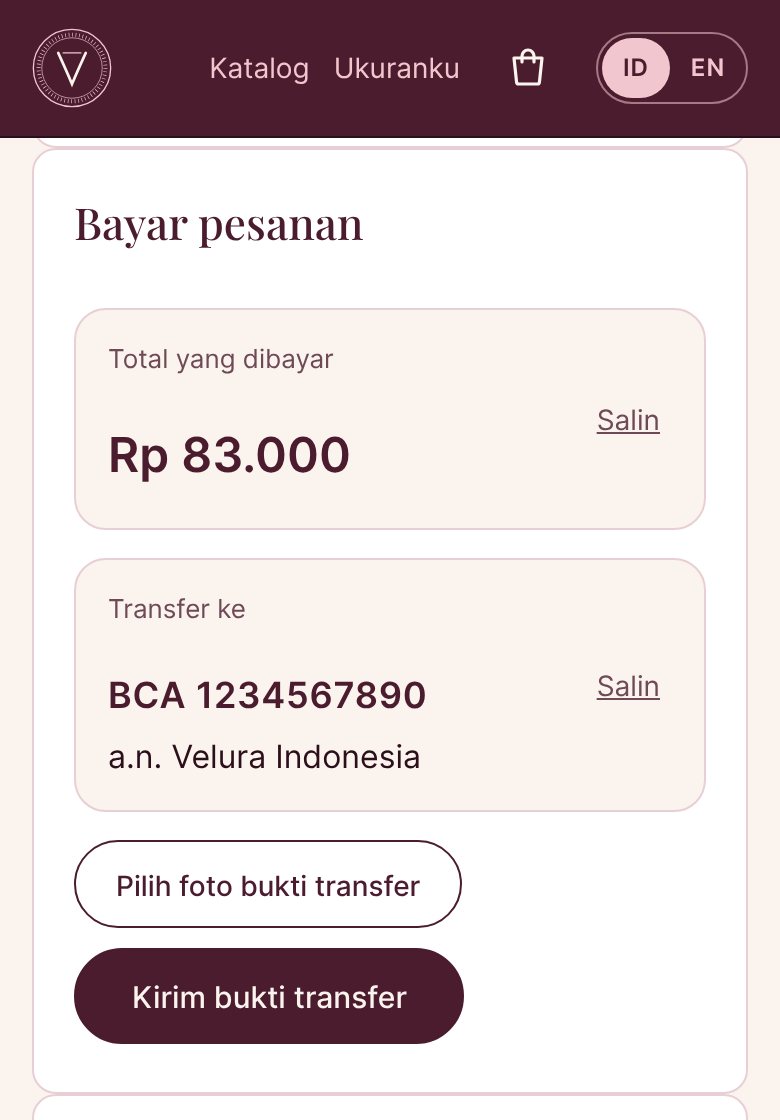 Contoh halaman Pesananku: total yang dibayar, nomor rekening, dan tombol kirim bukti transfer
